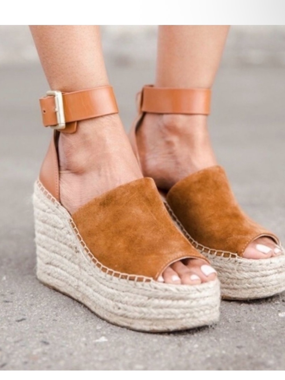 Marc Fisher Adalyn Suede Espadrille Wedge Sandals with Ankle Strap